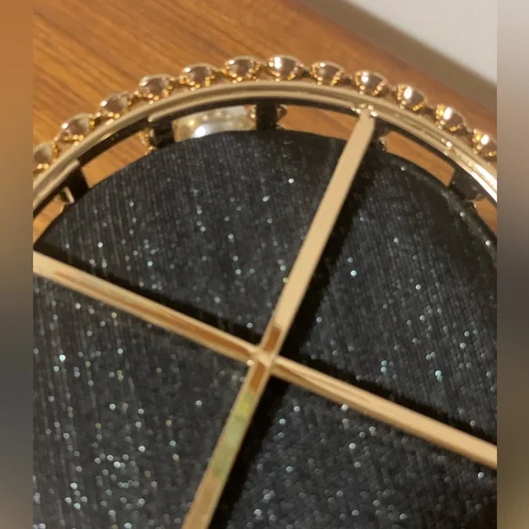 Metallic Cage Evening Bag with Pearls & Rhinestones Bucket Clutch Purse - Picture 6 of 14